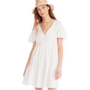 J Crew White Broken in Jersey Tiered Keyhole Tie Up Mini Dress (S)